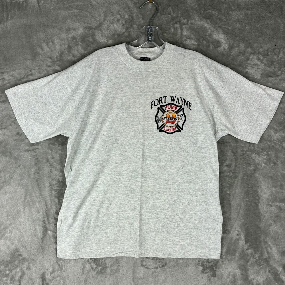 Vintage Fruit of the Loom Best Fort Wayne Fire Dept Ladder 2 Tee Grey Large USA